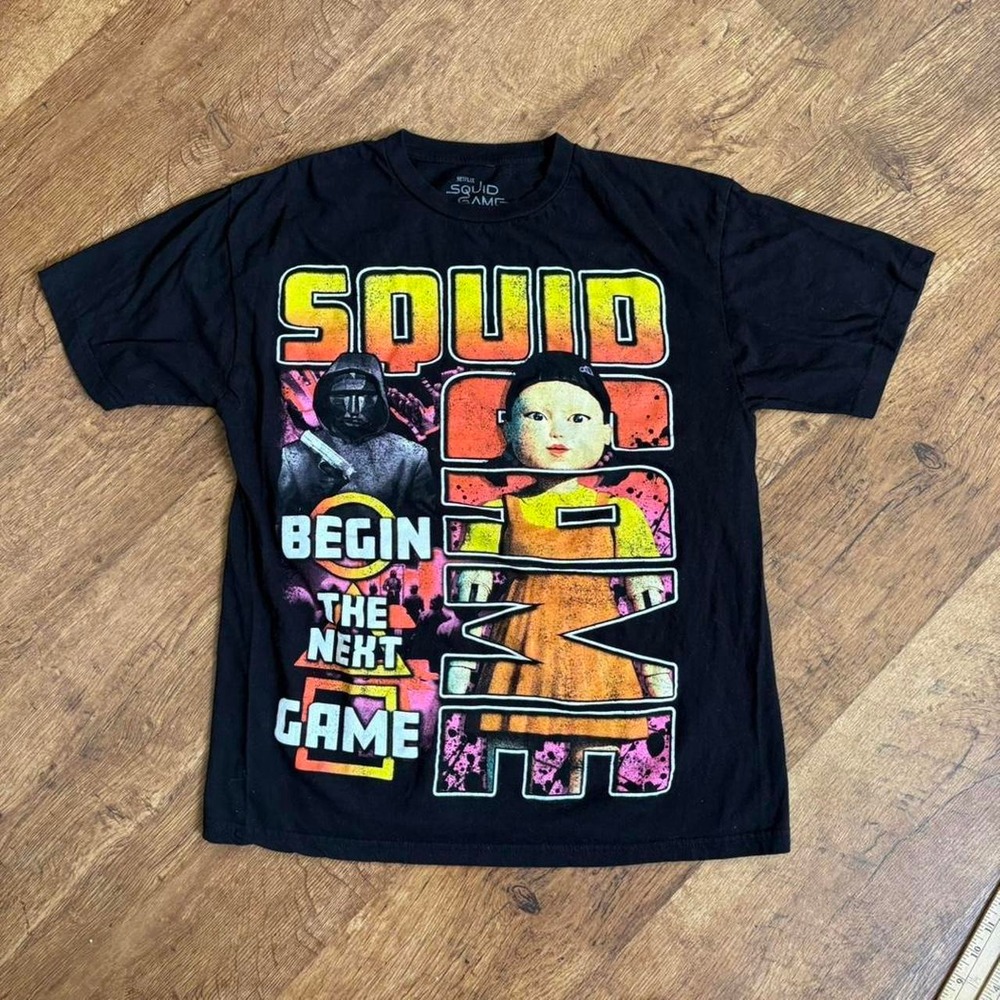 Netflix Squid Game Graphic T-Shirt Black Large Begin The Next Game Retro Tee